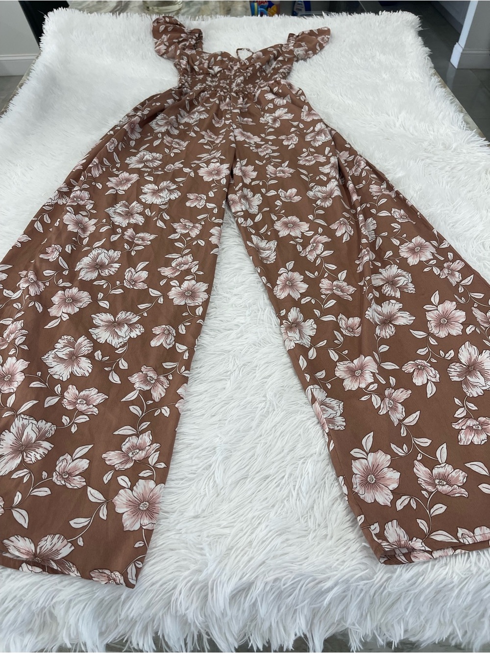 Rust Brown Floral Wide-Leg Jumpsuit